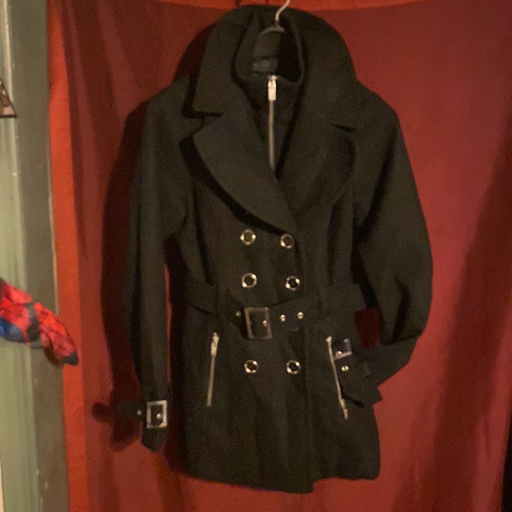 Women’s Stylish Belted Pea Coat Wool Blend size M